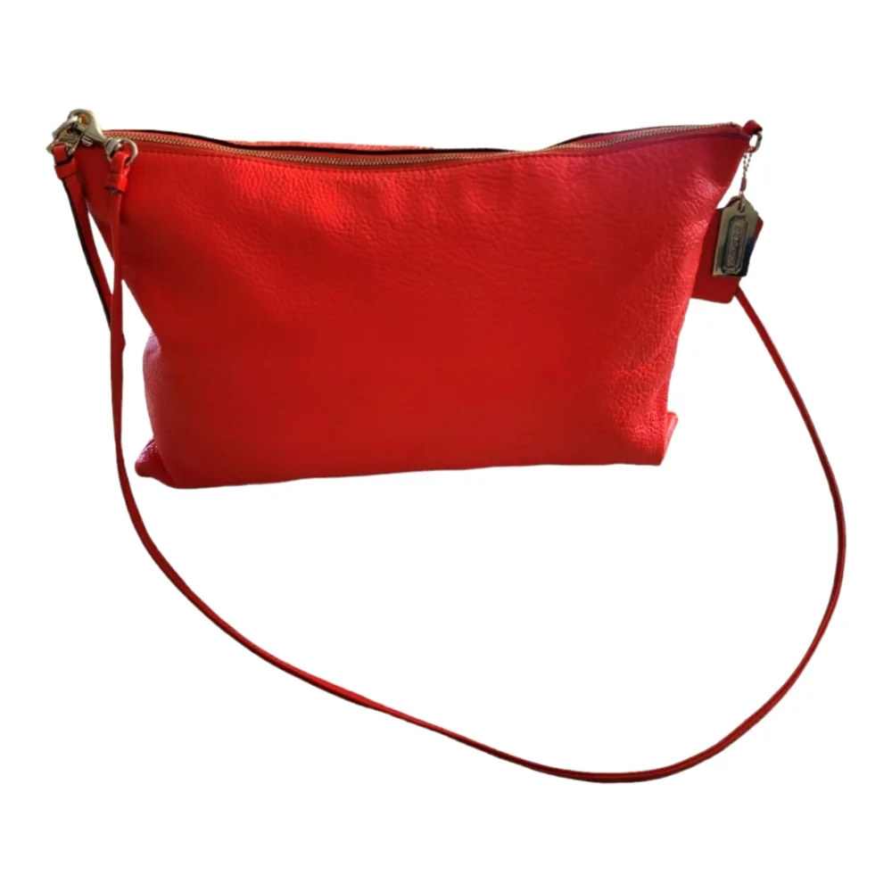 Coach Red Pebbled Leather Crossbody Bag Silver Hardware Foldover Clutch